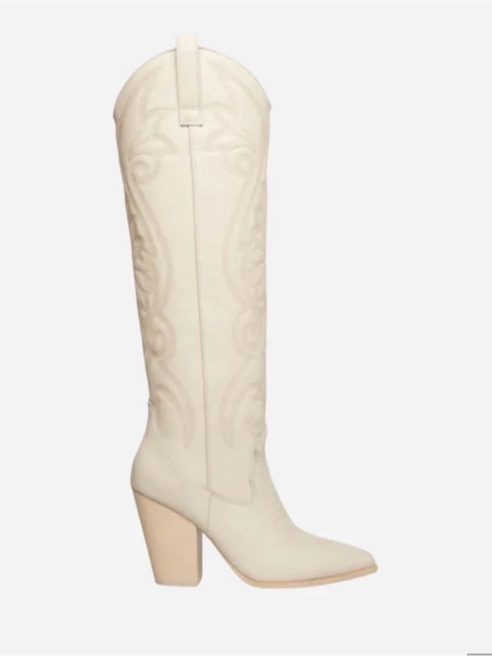 Steve Madden Cream Knee-High Western Block Heel Boots